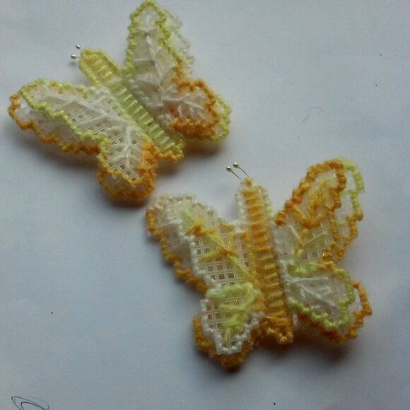Handmade Butterfly Magnets 2 Yellow and White 3 1/2" x 3 1/2" - Picture 1 of 4